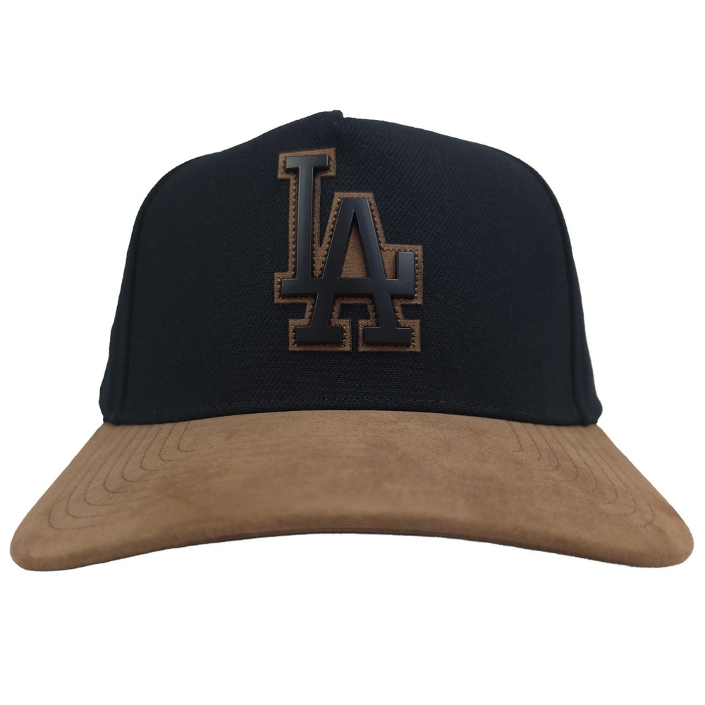 LA Dodgers Mitchell & Ness MLB Snapback Hat Cap Metal Logo Black Brown Suede New